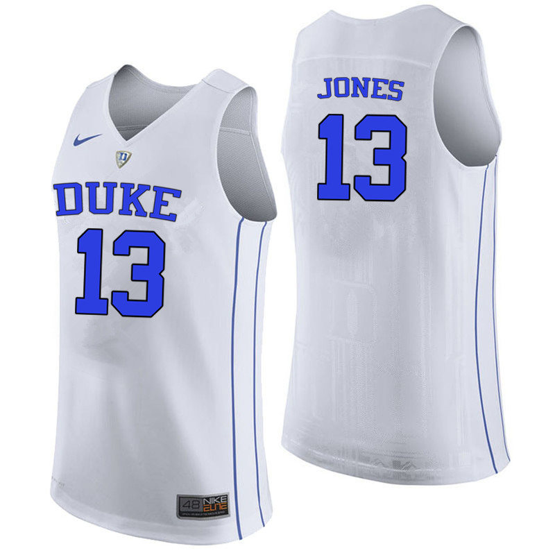 Men #13 Matt Jones Duke Blue Devils College Basketball Jerseys-White - Click Image to Close